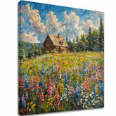 Сликата на пејзажот на платно Лето кај баба