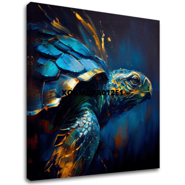 Поп арт слика на платно со мотив PREMIUM ART - Green Turtle Odyssey, океан, пејзаж, природа во сино-златно нијанси, мирна атмосфера, погоден за дневна соба – главна