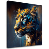 Арт деко слика на платно со мотив PREMIUM ART - Jaguar's Grace in the Wild во сино-портокалово нијанси, интензивна атмосфера, погоден за работна соба – главна