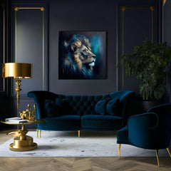 Арт деко слика на платно со мотив PREMIUM ART - Lion's Strength and Grace, лав во сино-портокалово нијанси, величествена атмосфера, погоден за канцеларија – производ, поглед 3