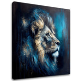 Арт деко слика на платно со мотив PREMIUM ART - Lion's Strength and Grace, лав во сино-портокалово нијанси, величествена атмосфера, погоден за канцеларија – главна