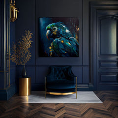 Поп арт слика на платно со мотив PREMIUM ART - Rainbow Feathers in Flight, птица во сино-зелено нијанси, драматична атмосфера, погоден за работна соба – производ, поглед 2