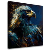 Арт деко слика на платно со мотив PREMIUM ART - Wilderness's Fearless Hunter, orol во сино-златно нијанси, величествена атмосфера, погоден за канцеларија – главна