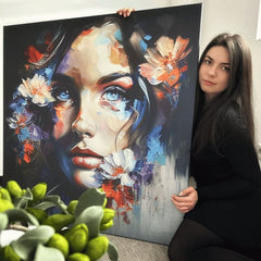 Модерна слика на платно со мотив Nebo v očiach, цвеќиња, природа во бело-виолетово нијанси, етерична атмосфера, природа и убавина, погоден за дневна соба – производ