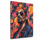 Модерна слика на платно со мотив Snoop Dogg - Ikona rapovej scény, цвеќиња во портокалово нијанси | Слика Snoop Dogg - Ikona rapovej scény – главна
