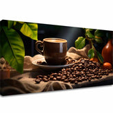 Модерна слика на платно со мотив Majstrovské Dielo Baristu, шолја кафе, природа во беж-кафеаво нијанси, пријатна атмосфера, погоден за кујна – главна