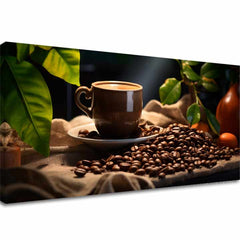 Модерна слика на платно со мотив Majstrovské Dielo Baristu, шолја кафе, природа во беж-кафеаво нијанси, пријатна атмосфера, погоден за кујна – главна