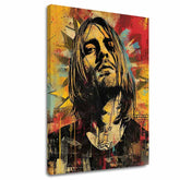 Модерна слика на платно во жолто-црно нијанси, рок и рол и музичка историја | Kurt Cobain na платно - Hudobná revolúcia – главна