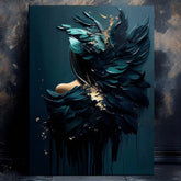 Арт деко слика на платно со мотив Feminine Touch of Angelic Beauty, златни акценти во сино-зелено нијанси, меланхолична атмосфера, погоден за работна соба – производ, поглед 2