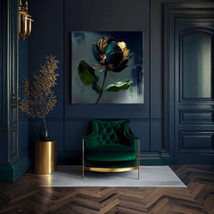 Индустриска слика на платно со мотив Garden's Vibrant Heartbeat, цвет, лалe, листови, пејзаж во сино-сиво нијанси, елегантна атмосфера – производ, поглед 3