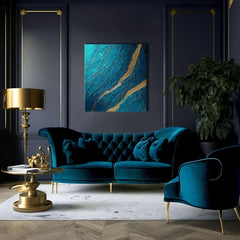 Поп арт слика на платно со мотив Infinite Layers of Abstraction во тиркизно-златно нијанси, елегантна атмосфера, луксузен впечаток и природа – производ, поглед 2