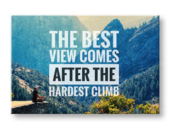 Модерна слика на платно со мотив The best view comes, шума, мотивациски цитат во бело-црно нијанси, природа и внатрешен мир, погоден за канцеларија – главна