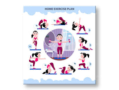 Модерна слика на платно со мотив Home exercise plan, мотивациски цитат, спортски мотив во бело-сино нијанси, енергична атмосфера, погоден за работна соба – главна