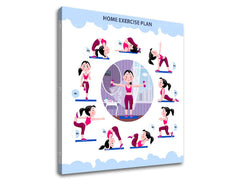 Модерна слика на платно со мотив Home exercise plan, мотивациски цитат, спортски мотив во бело-сино нијанси, енергична атмосфера, погоден за работна соба – производ