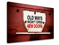 Индустриска слика на платно со мотив Old ways, мотивациски цитат во бело-црвено нијанси, погоден за канцеларија | Мотивациска слика за ѕид Old ways_001 – производ