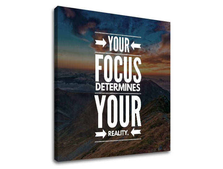 Поп арт слика на платно со мотив Your focus, планини, небо, облаци, залез на сонце во бело нијанси, инспиративна атмосфера, природа, погоден за канцеларија – производ