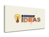Модерна слика на платно со мотив Believe in your ideas, мотивациски цитат, природа во беж-сино нијанси, креативност | Мотивациска слика за ѕид Believe in your ideas – производ