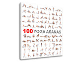 Модерна слика на платно со мотив 100 Yoga asanas, мотивациски цитат во бело-сиво нијанси, внатрешен мир | Мотивациска слика за ѕид 100 Yoga asanas – производ