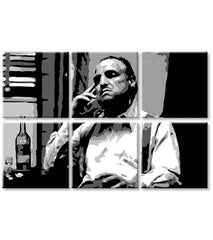 Поп арт слика на платно со мотив The Godfather - Vito Corleone s шише škótskej, цигара, шише во бело-црно нијанси, меланхолична атмосфера – производ, поглед 3