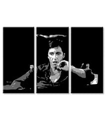 Поп арт слика на платно со мотив Tony Montana размислува nad svojim plánom, цигара во бело-црно нијанси, дрска атмосфера, филмски свет и носталгија – производ, поглед 2