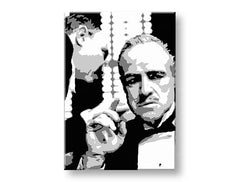 Модерна слика на платно со мотив GODFATHER во црно-бело нијанси, драматична атмосфера, семејство и сила и моќ | POP Art слика GODFATHER – производ, поглед 2