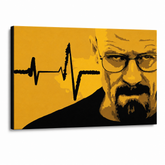 Рачно насликана ПОП-арт слика BREAKING BAD 1 парче brb2 – 3D визуелизација на рачно сликана платно на бел фон. Доминантни бои: жолта, црна, кафена.