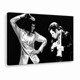 Рачно насликана ПОП-арт слика Pulp Fiction 1 парче pulp4 – 3D визуелизација на рачно сликана платно на бел фон. Доминантни бои: црна, бела, сива.