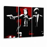 Рачно насликана ПОП-арт слика Pulp Fiction 3 парчиња pulp5 – 3D визуелизација на рачно сликана платно на бел фон. Доминантни бои: црна, црвена, бела.