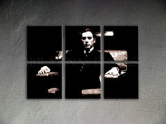 Рачно насликана слика на платно со мотив GODFATHER во црно-бело нијанси, драматична атмосфера, минимализам | Рачно насликана POP Art слика GODFATHER – производ