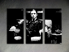 Рачно насликана слика на платно со мотив GODFATHER, шолја кафе во црно-бело нијанси, сила и моќ и филмски свет | Рачно насликана POP Art слика GODFATHER – производ