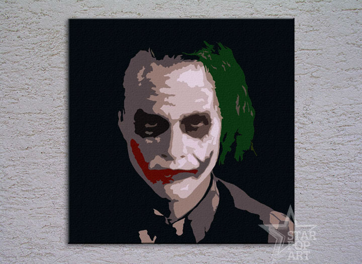 Рачно насликана слика на платно со мотив JOKER во црно нијанси, филмски свет | Рачно насликана POP Art слика JOKER – производ
