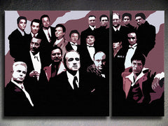 Поп арт слика на платно со мотив The MAFIA Family, автомобил во бело-црно нијанси, драматична атмосфера, семејство и сила и моќ, погоден за дневна соба – производ