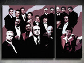 Поп арт слика на платно со мотив The MAFIA Family, автомобил во бело-црно нијанси, драматична атмосфера, семејство и сила и моќ, погоден за дневна соба – главна