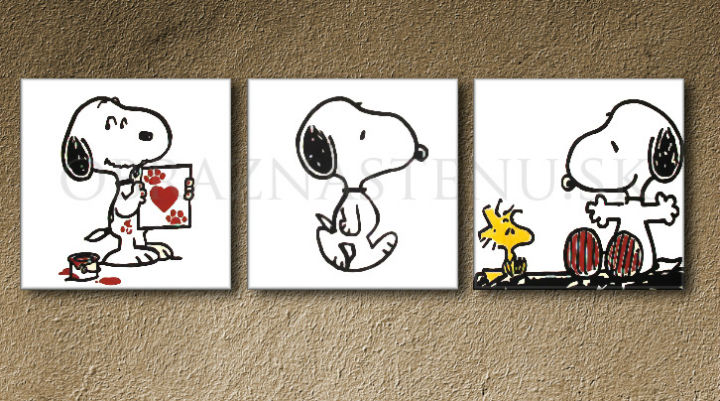 Рачно насликана слика на платно со мотив SNOOPY, срце во бело-црно нијанси, разиграна атмосфера, љубов и носталгија | Рачно насликана POP Art слика SNOOPY – производ