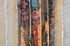 Поп арт слика на платно со мотив дожд, градски мотив во бело-сино нијанси, енергична атмосфера, градски живот, погоден за канцеларија | Насликана слика за ѕид ГРАД – производ