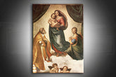 Ренесансна слика на платно со мотив Sixtínská Madona – Raffaello Santi, klasické dielo, náboženské umenie во зелено-златно нијанси | Слика на платно Sixtínská Madona – Raffaello Santi – главна