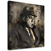 Модерна слика на платно со мотив Al Capone - Dym и moc во црно-бело нијанси | Слика Al Capone - Dym и moc, ѕидна декорација – главна