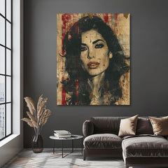 Модерна слика на платно со мотив Amy Winehouse - Hlboký поглед duše во беж-црно нијанси, дрска атмосфера, убавина | Слика Amy Winehouse - Hlboký поглед duše – производ, поглед 2