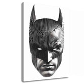 Модерна слика на платно со мотив Batman: Hlava spravodlivosti, маска во црно-бело нијанси, интензивна атмосфера | Слика Batman: Hlava spravodlivosti – главна