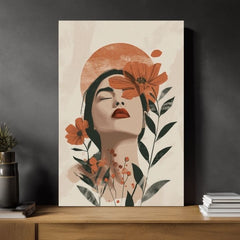 Модерна слика на платно со мотив Blooming Soul, цвеќиња, сонце, листови во кремово-портокалово нијанси, мирна атмосфера, природа и убавина | Слика Blooming Soul – производ