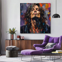 Модерна слика на платно со мотив Chris Cornell - Hlas grunge scény во виолетово-портокалово нијанси, рок и рол | Слика Chris Cornell - Hlas grunge scény – производ