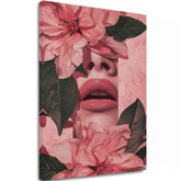 Модерна слика на платно со мотив Floral Lips во розово-зелено нијанси, романтична атмосфера, природа и убавина | Слика Floral Lips – главна