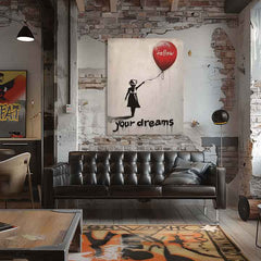 Модерна слика на платно со мотив Follow Your Dreams, балон во бело-црно нијанси, соништа и надеж | Слика Follow Your Dreams – производ