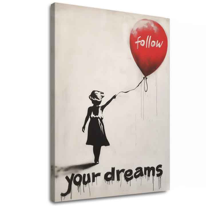 Модерна слика на платно со мотив Follow Your Dreams, балон во бело-црно нијанси, соништа и надеж | Слика Follow Your Dreams – главна
