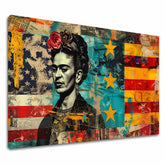 Модерна слика на платно со мотив Frida Kahlo - Kultúrny odkaz, цвеќиња во црвено-тиркизно нијанси, смела атмосфера | Слика Frida Kahlo - Kultúrny odkaz – главна