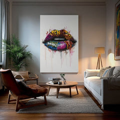 Модерна слика на платно со мотив Graffiti Lips, графити во бело-розово нијанси, енергична атмосфера | Слика Graffiti Lips – производ
