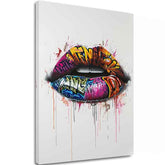 Модерна слика на платно со мотив Graffiti Lips, графити во бело-розово нијанси, енергична атмосфера | Слика Graffiti Lips – главна