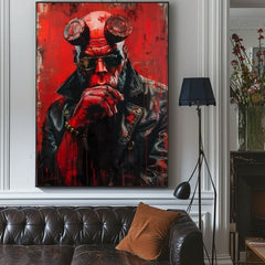 Модерна слика на платно со мотив Hellboy: Pekelný bojovník во црно-сиво нијанси | Слика Hellboy: Pekelný bojovník – производ, поглед 3
