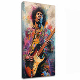 Модерна слика на платно со мотив Jimi Hendrix - Ohnivé tóny во црно-жолто нијанси, енергична атмосфера, рок и рол и креативност | Слика Jimi Hendrix - Ohnivé tóny – главна