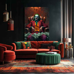 Модерна слика на платно со мотив Joker: Pán chaosu во зелено-златно нијанси, интензивна атмосфера, сила и моќ | Слика Joker: Pán chaosu – производ